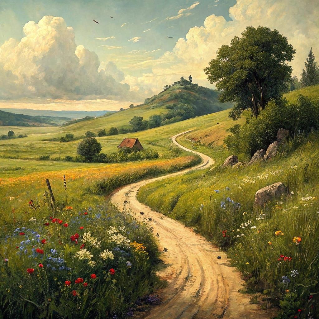 Hyperrealistic Landscape Path with Nostalgic Realism