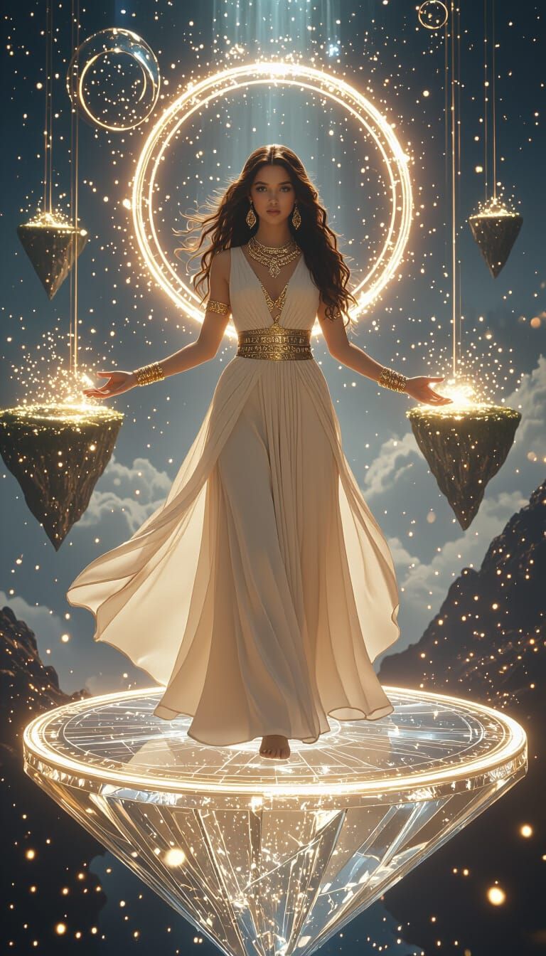 Woman on Crystal Plateau with Luminous Energy