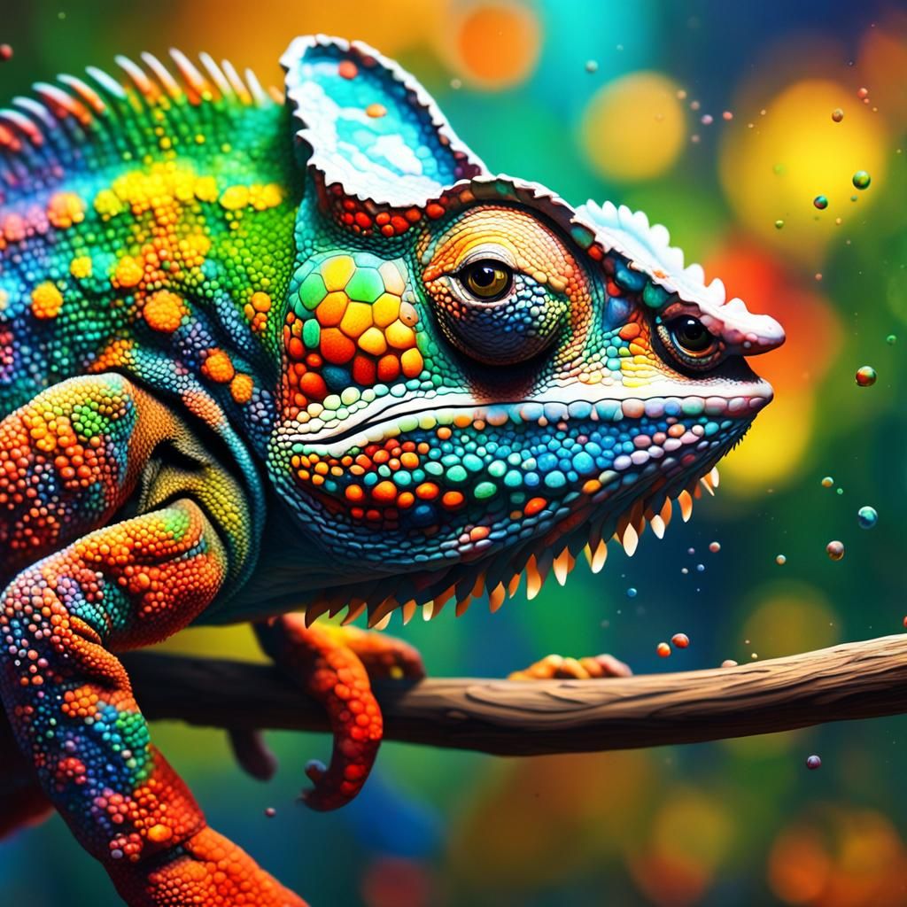 Chameleon Mimics Impressionist Painting in Hyperrealistic St...