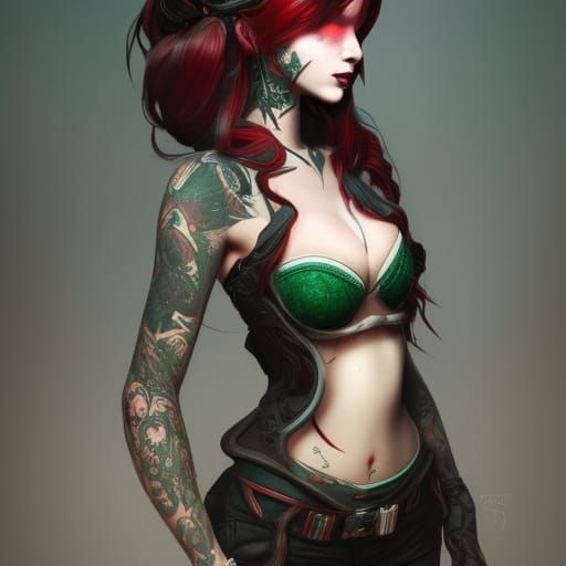 Beautiful Redhead with Tattoos in Hyperdetailed Art