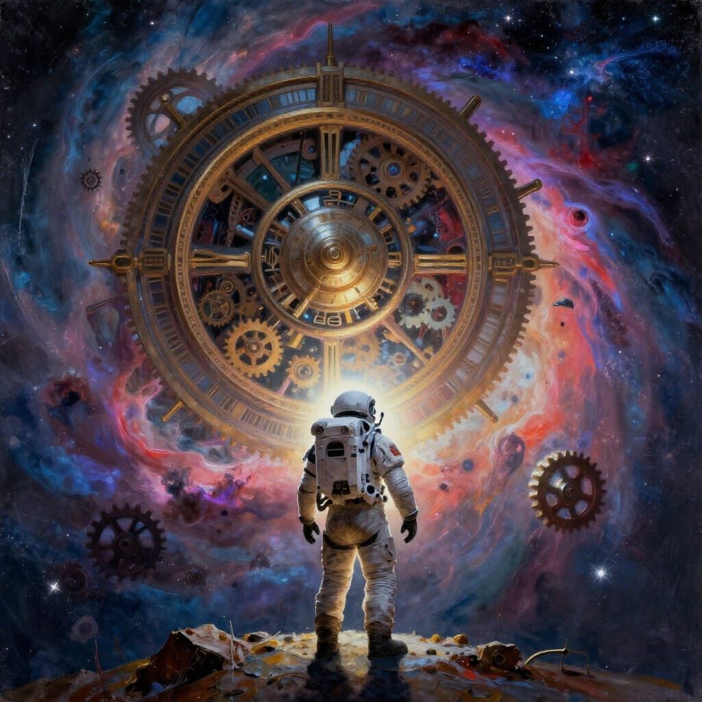 Astronaut Views Giant Clockwork Nebula in Romantic Sci-Fi St...