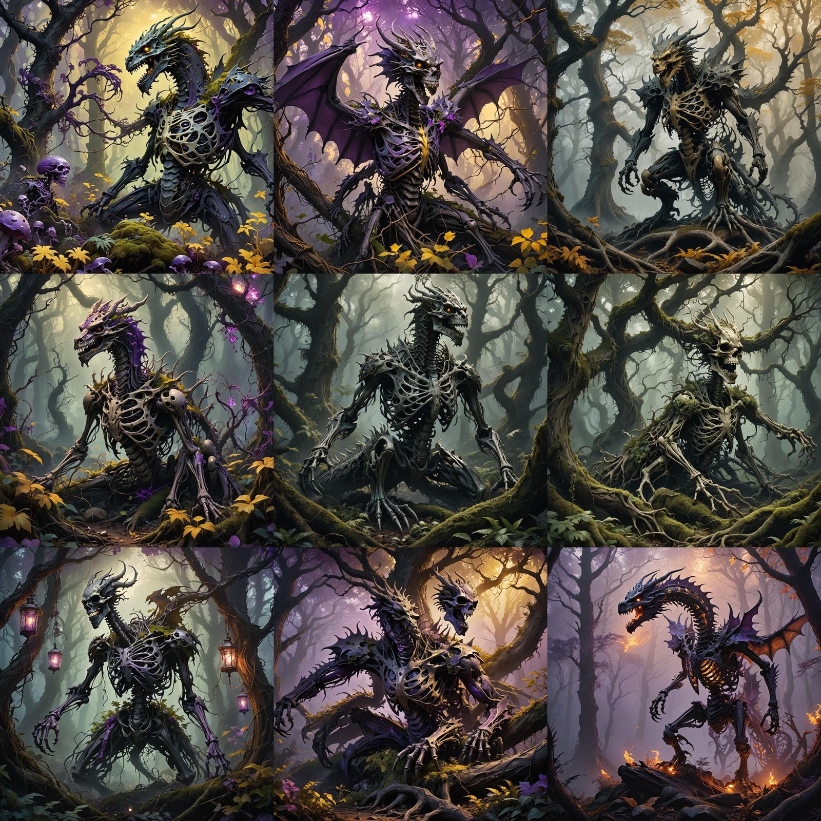 Dragon Skeleton in Nature: Dark Fantasy Concept Art