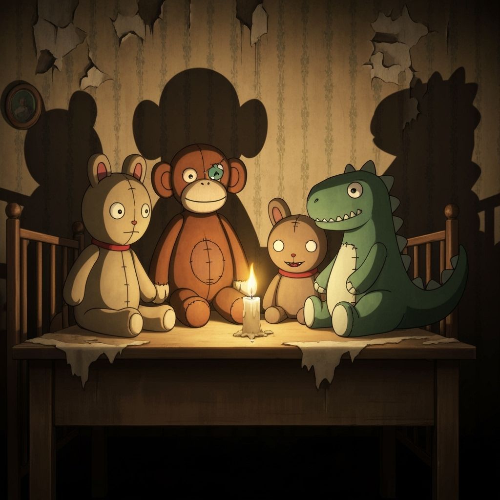 Mismatched Stuffed Animals Plotting by Candlelight in Anime ...