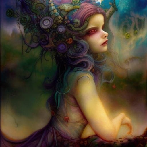 Red-Haired Girl in Post-Apocalyptic Fantasy Painting