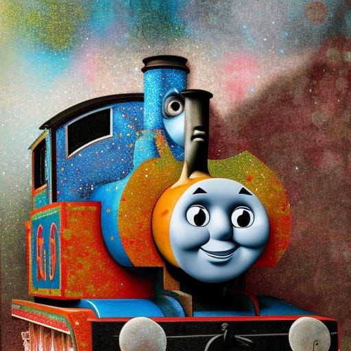 Dog-Faced Thomas the Tank Engine in Mixed Media
