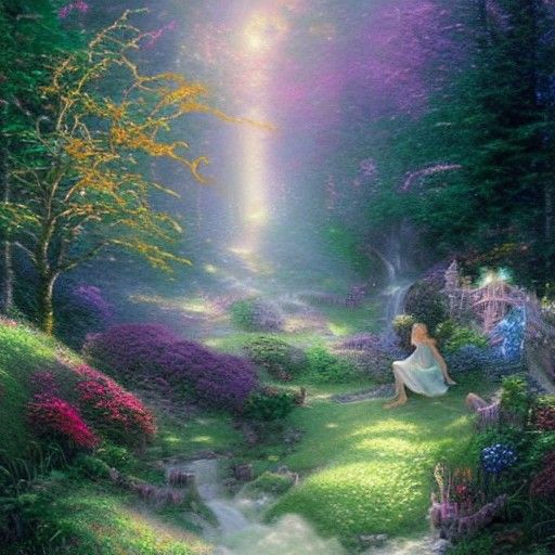 Ethereal Fairy with Blue Eyes in Misty Garden
