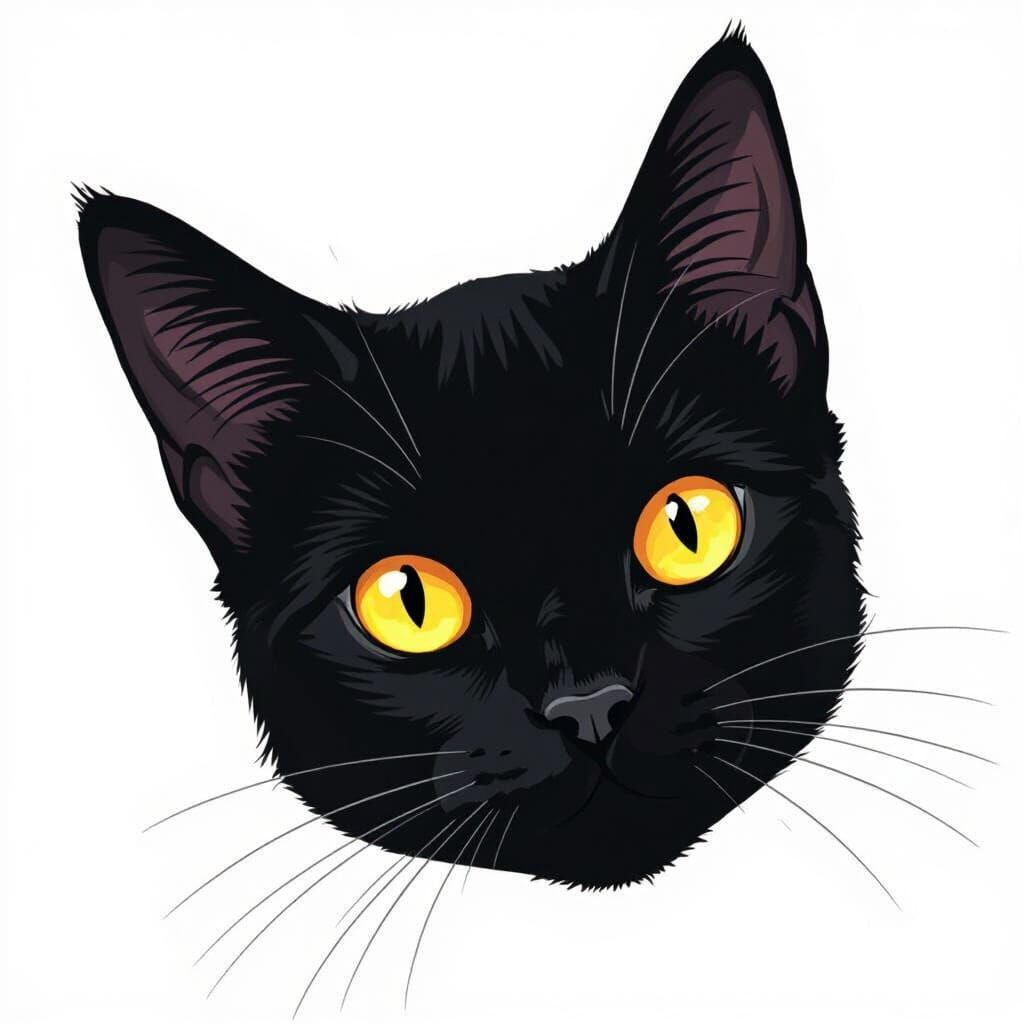 Whimsical Cat Head in Stylized Vector Art