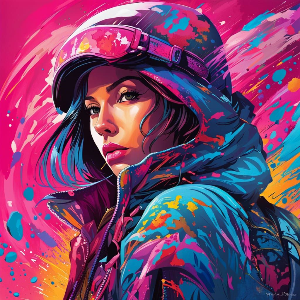 Girl in Pink Armor with Glowing Sword: Graffiti Art