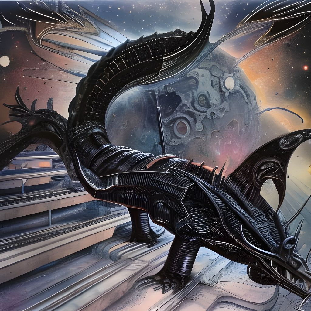 Grimdark Space Dragon in Mixed Media