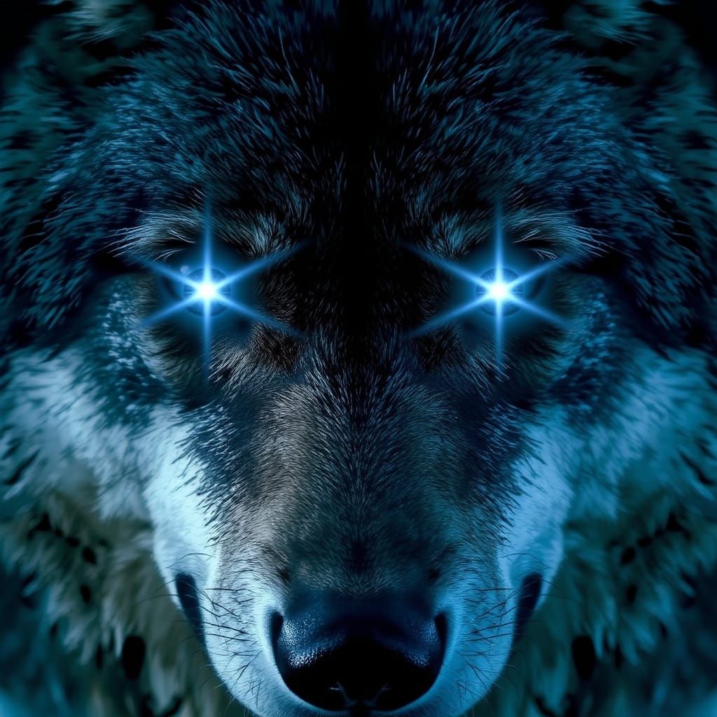 Majestic Wolf's Lunar Gaze in Soft Blue Hues
