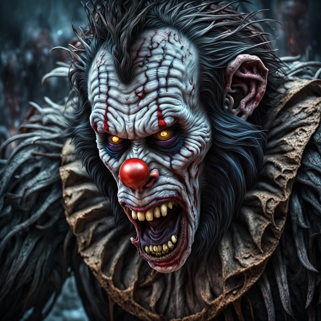 Hyperrealistic Zombie Monkey Clown from Hell