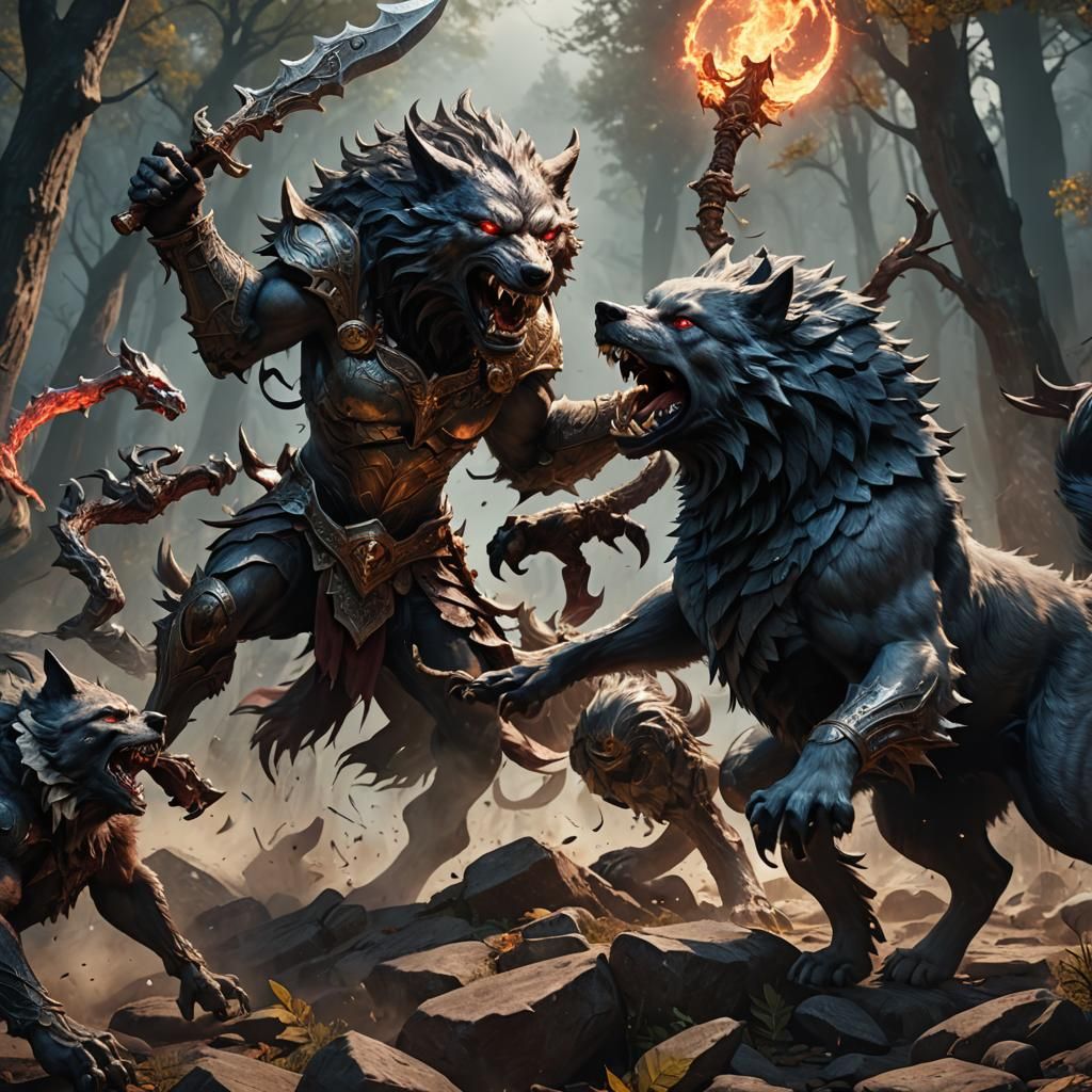 God Wolf Versus Demon Wolf: Fantasy Concept Art
