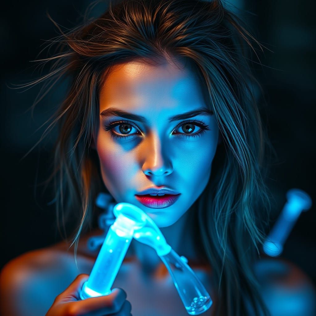 Surreal Hyperrealistic Portrait with Neon Glowing Skin