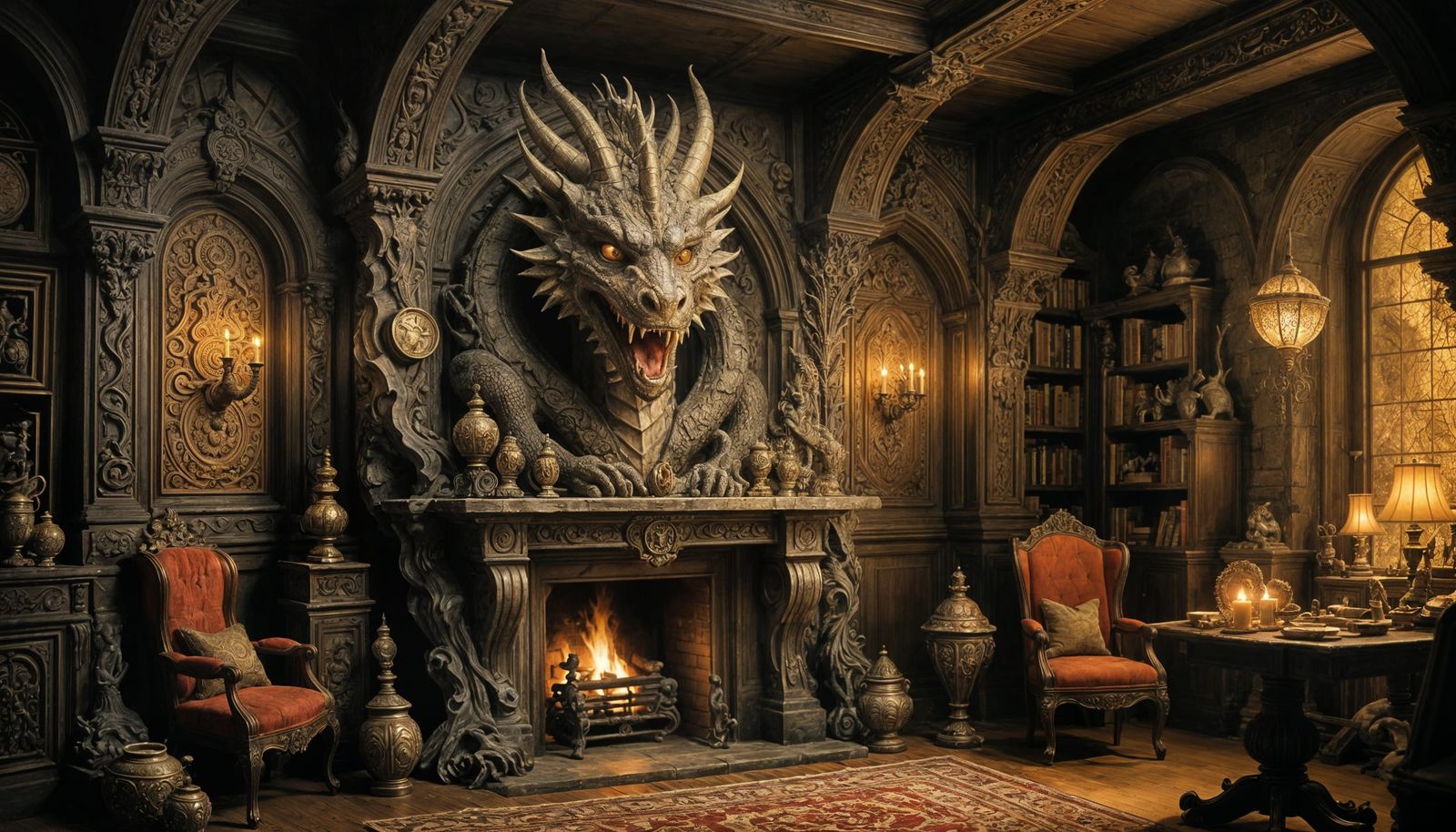Dragon's Hearth: A Sepia-Toned Masterpiece
