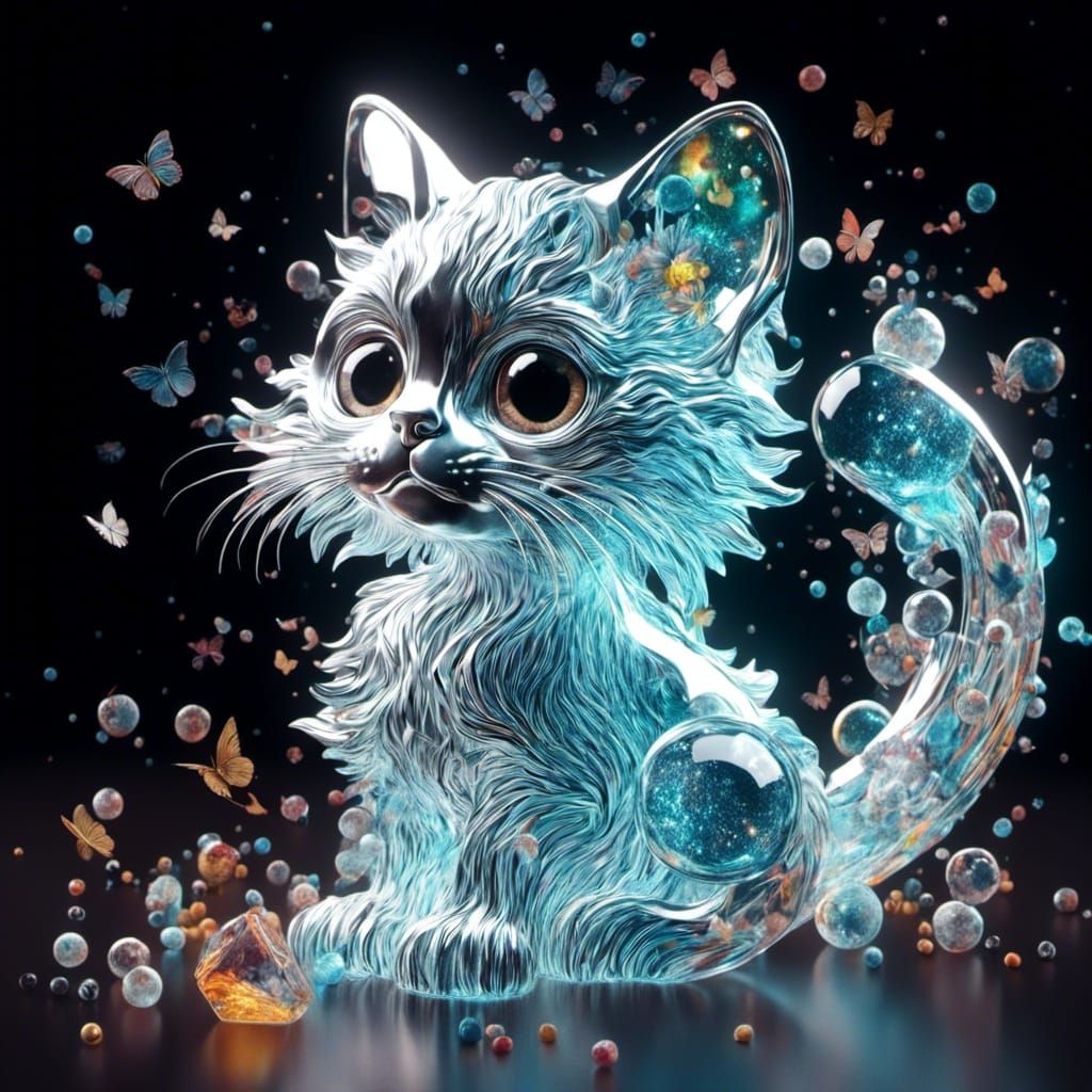 Glass Kitten: Hyperrealistic Fantasy Core Illustration