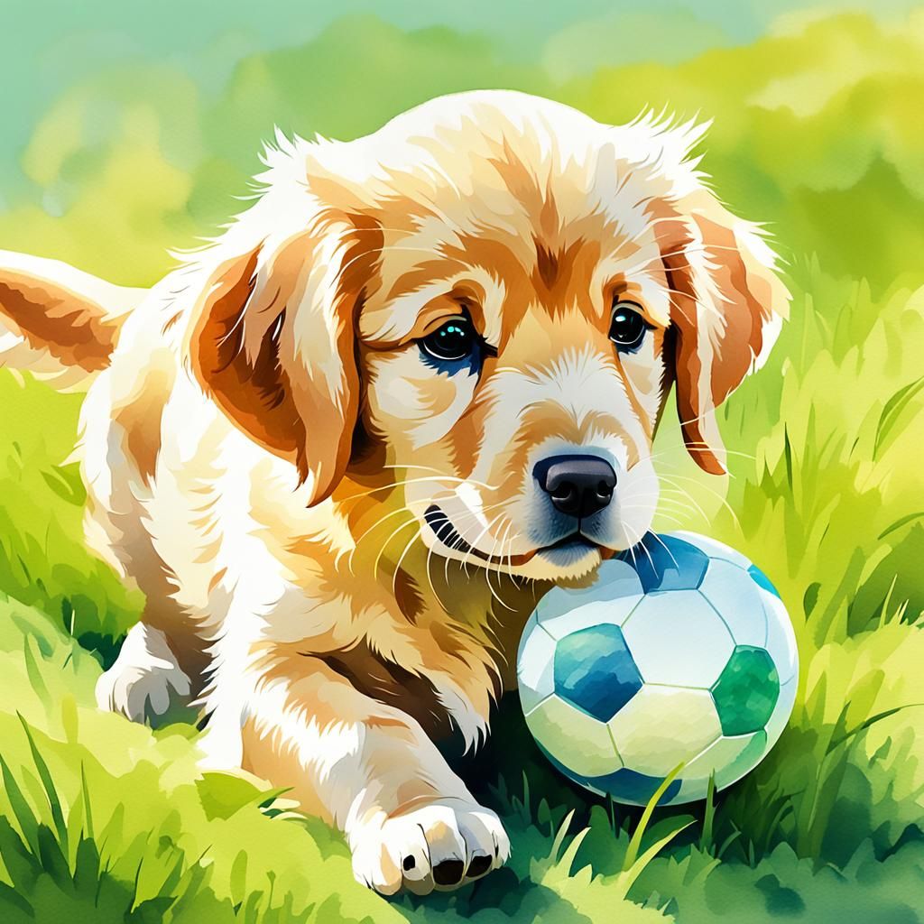 Golden Retriever Puppy in Watercolor Style