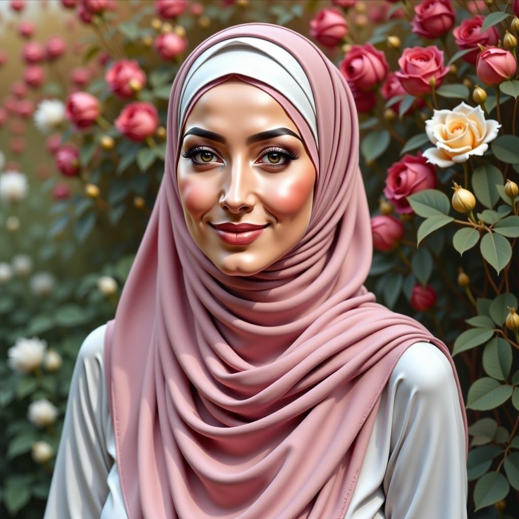 A Stunning Hijabi Woman in a Floral Setting