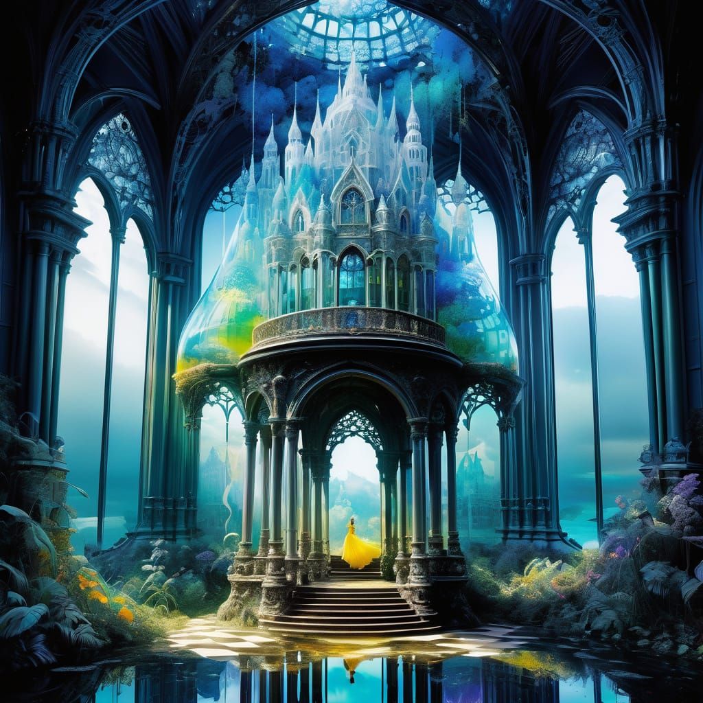 Ethereal Glass Castle in Surrealist Style