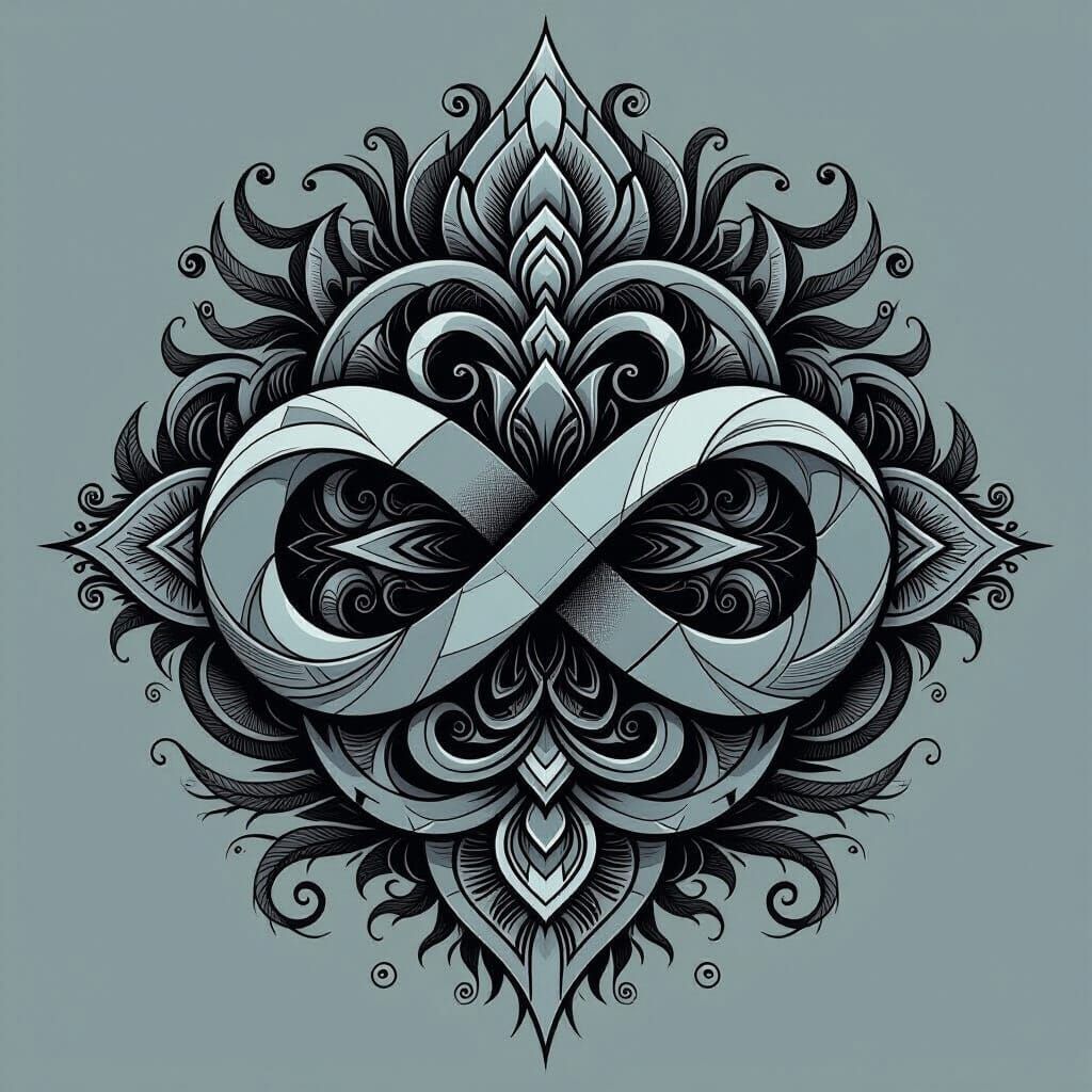 Greyscale Infinity Symbol in Tribal Tattoo Style