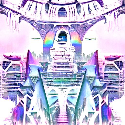Rainbow Over Castle in Retrowave Style