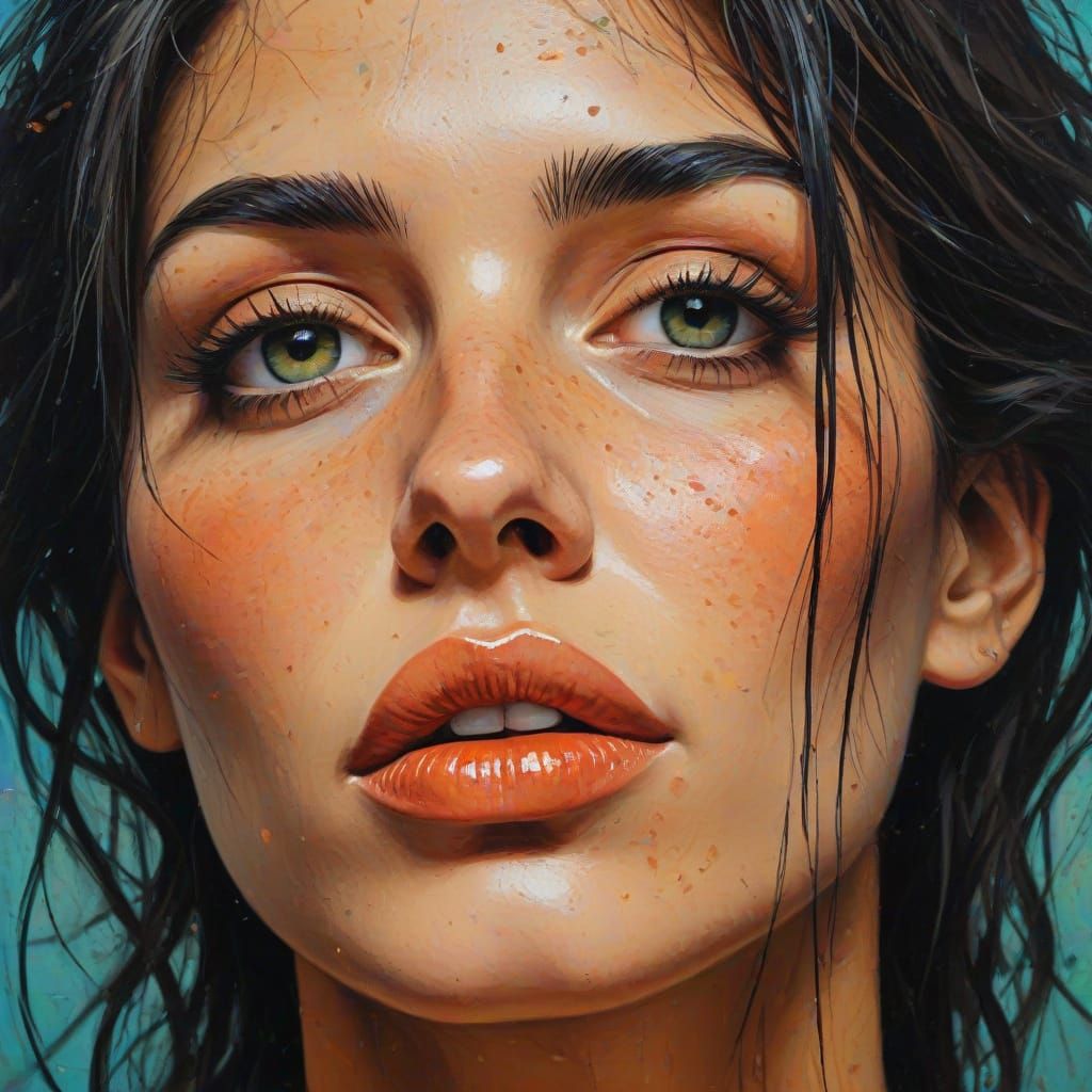 Provocative Neo-Expressionist Portrait in Vibrant Colors