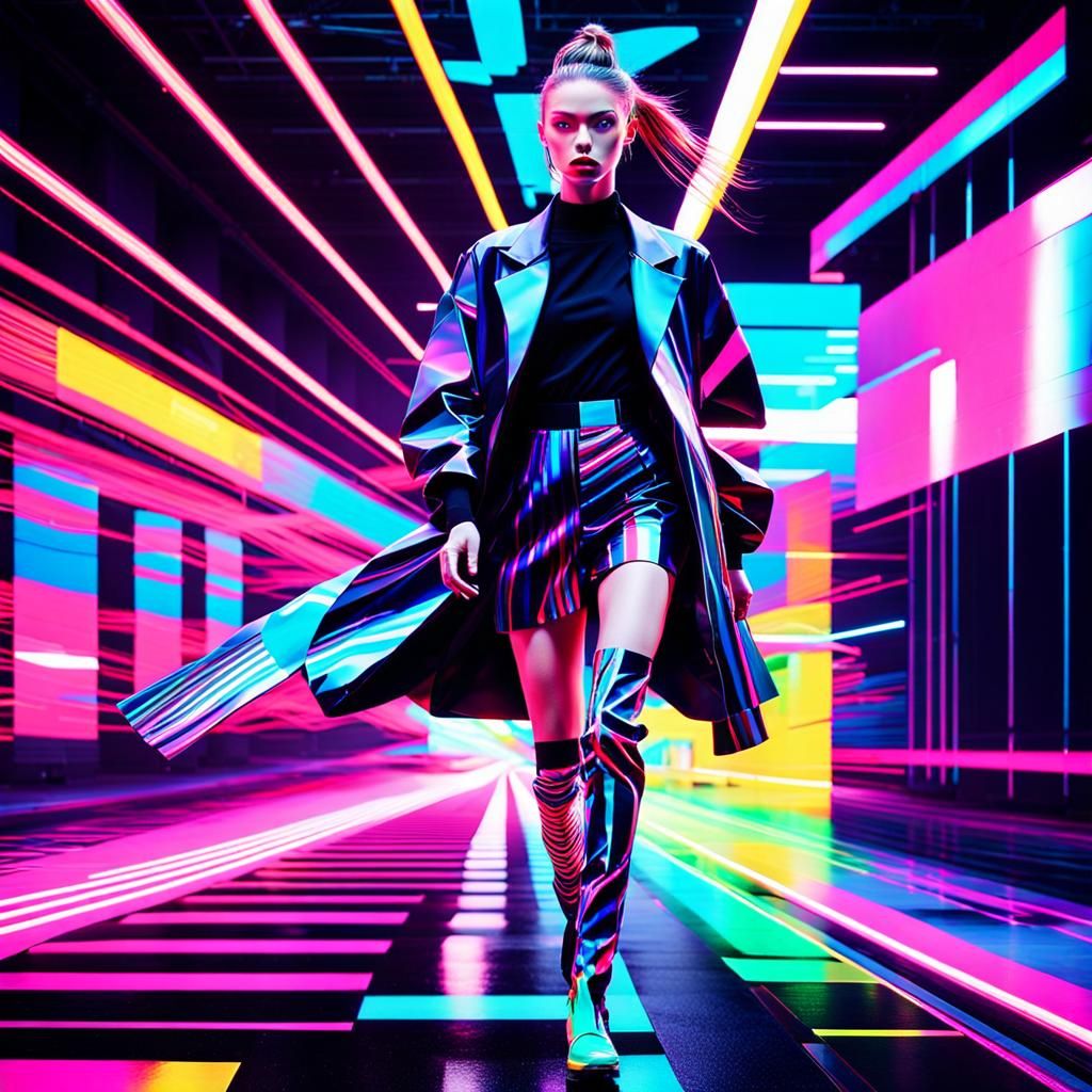 Avant-Garde Geometric Fashion: Glamorous Influencer in Vibra...