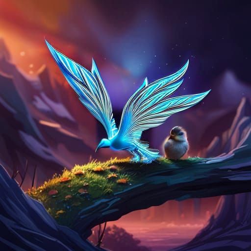 Blue Flame Mythical Bird Illustration