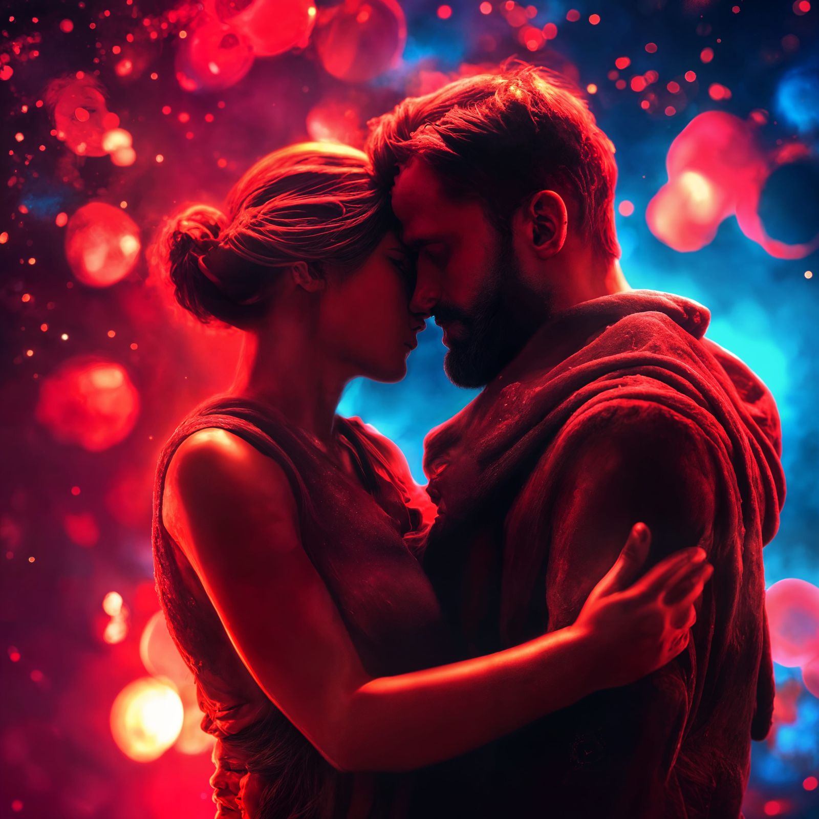 Love in Cosmic Splendor: A Blood-Red Bio Art Masterpiece