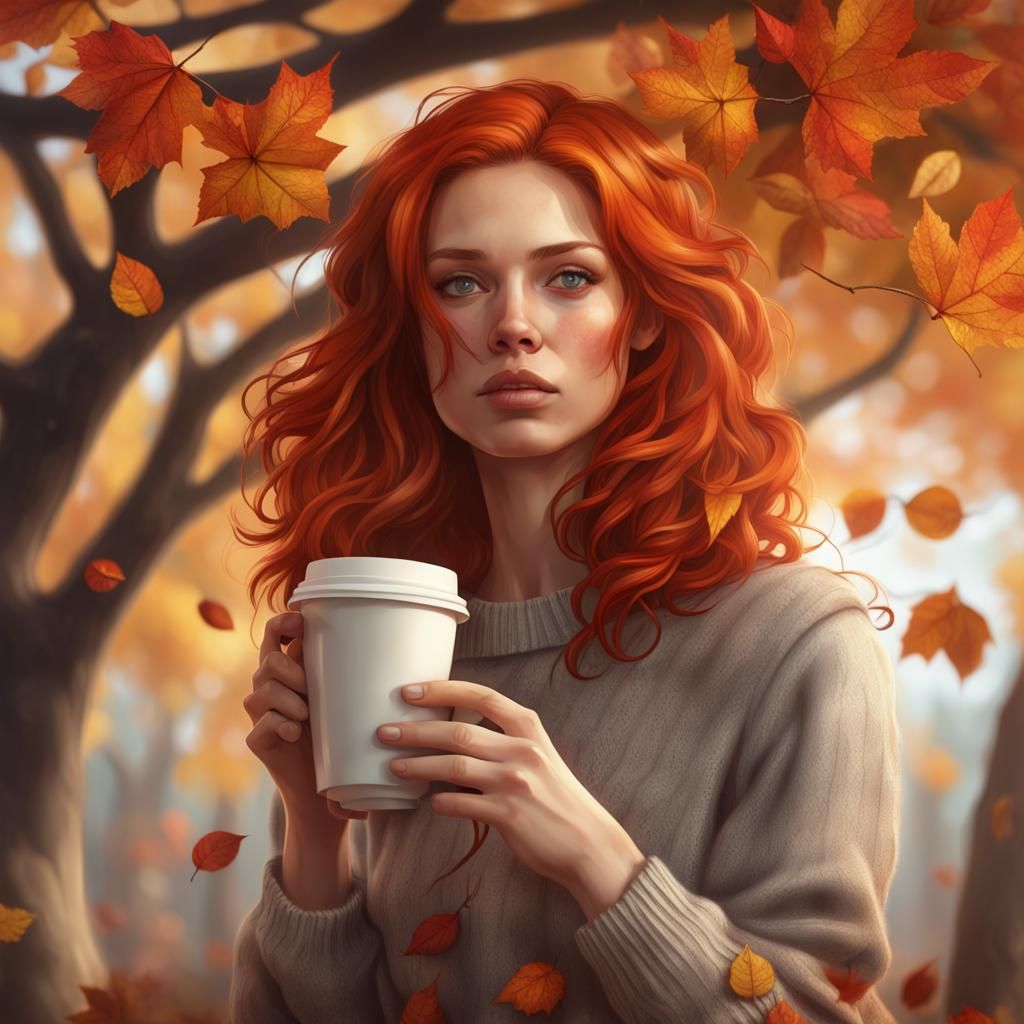 Coffee Cup Tree Portrait in Art Nouveau Style