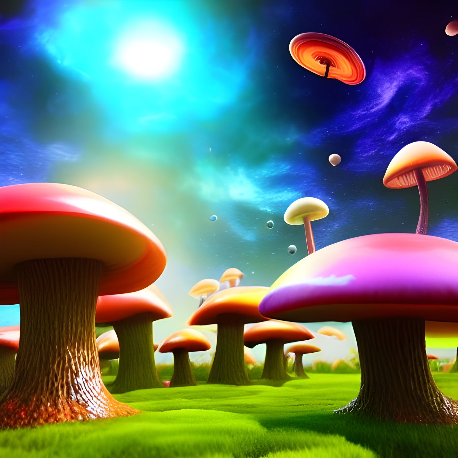 Colorful Mushroom Planet in Space: 8K Resolution
