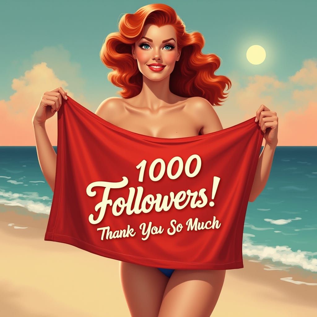 1950s Pin-Up Girl Illustration at Sunset