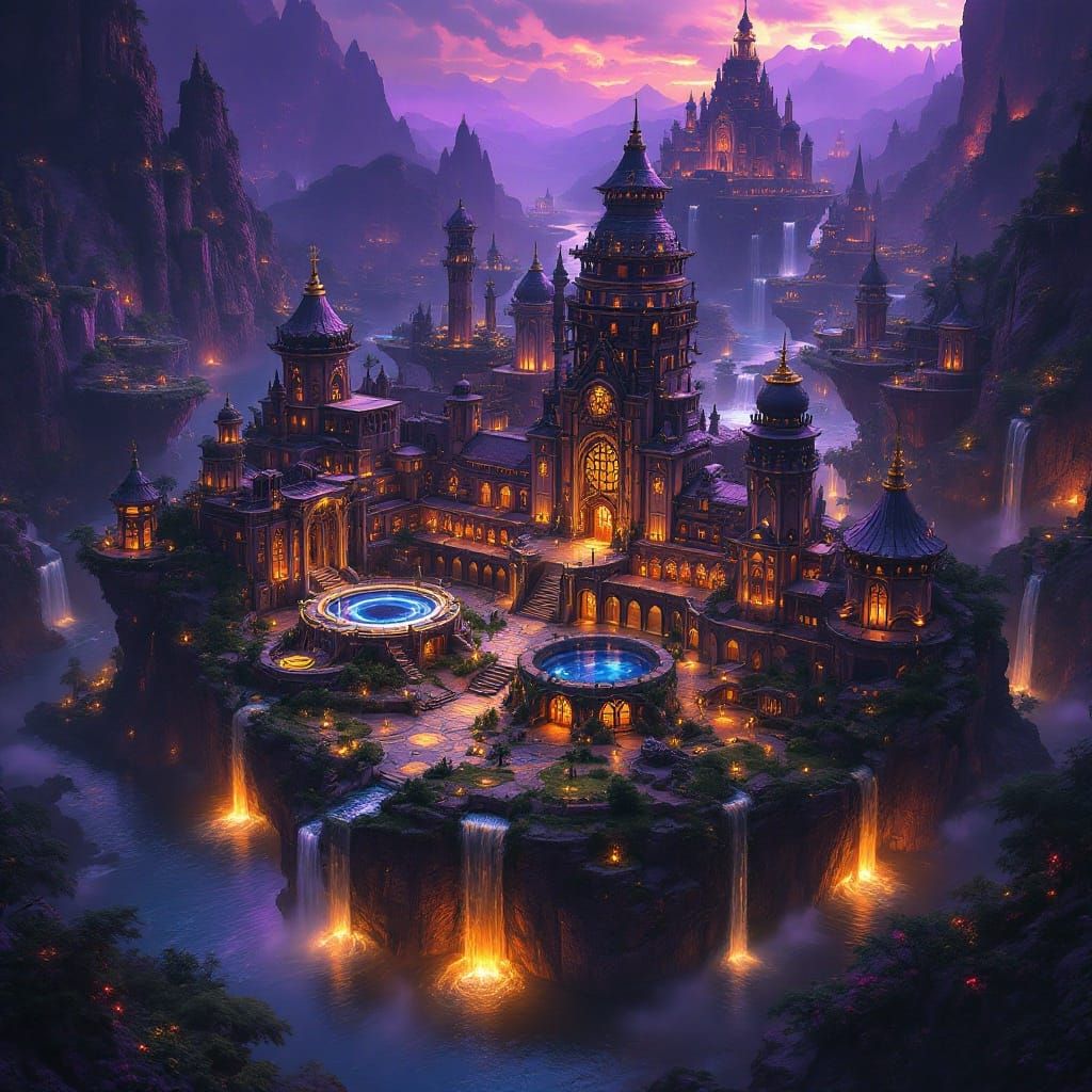 Aether-Punk Guild Campus on Floating Islands