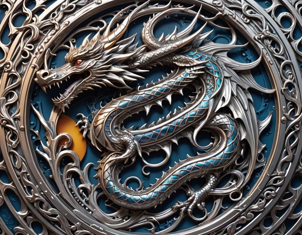 Intricate Silver Dragon Knotwork Pendant in Geometric Style