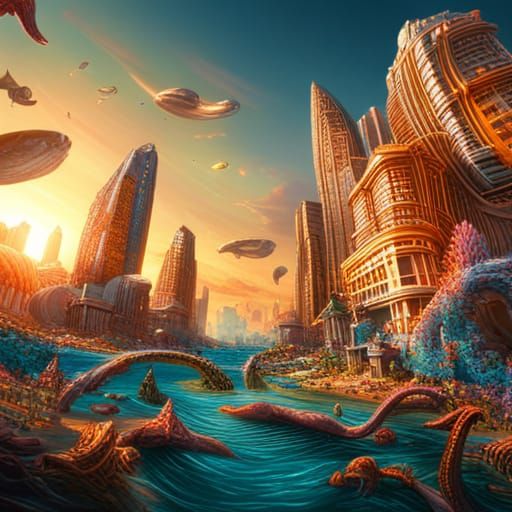 Underwater City at Sunset in Unreal Engine 5