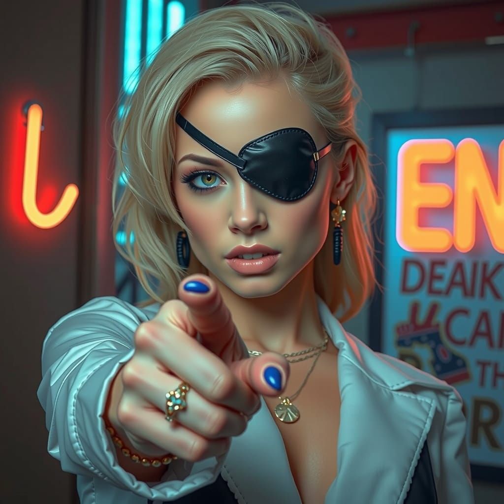 Provocative Albino Woman with Neon Background in 8K