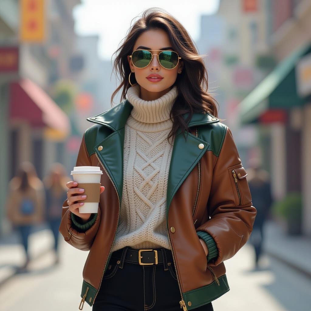 Stylish Woman with Coffee: Detailed Matte Painting