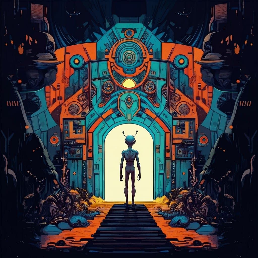 Alien at Gate: Comic Book Style Illustration