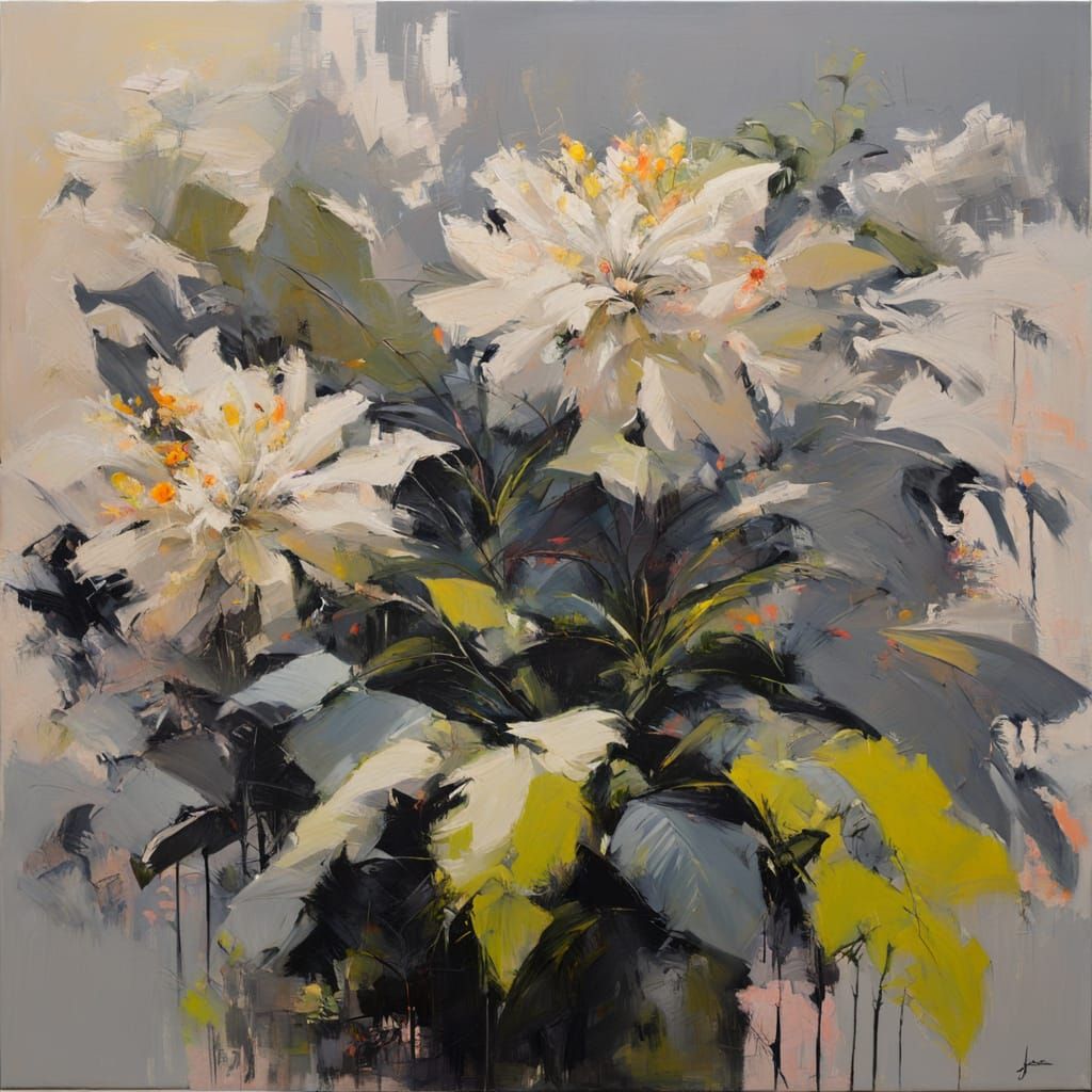 Abstract Floral Patterns in Beige, Grey, and Neon