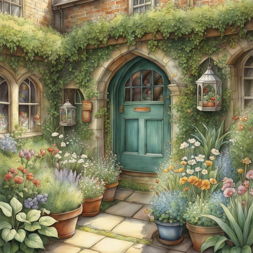 Brambley Hedge Style Gardener's Shed Pencil Drawing