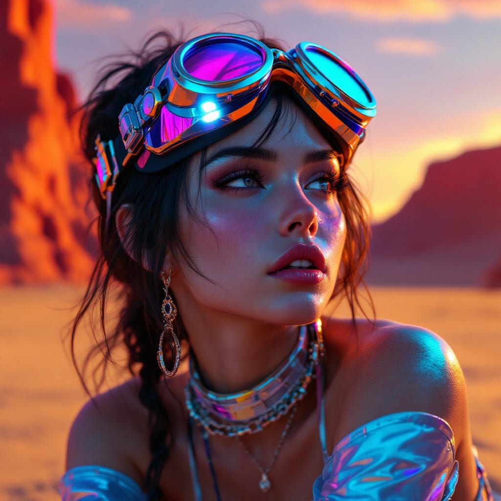 Cyberpunk Desert Wanderer in Neon Glow