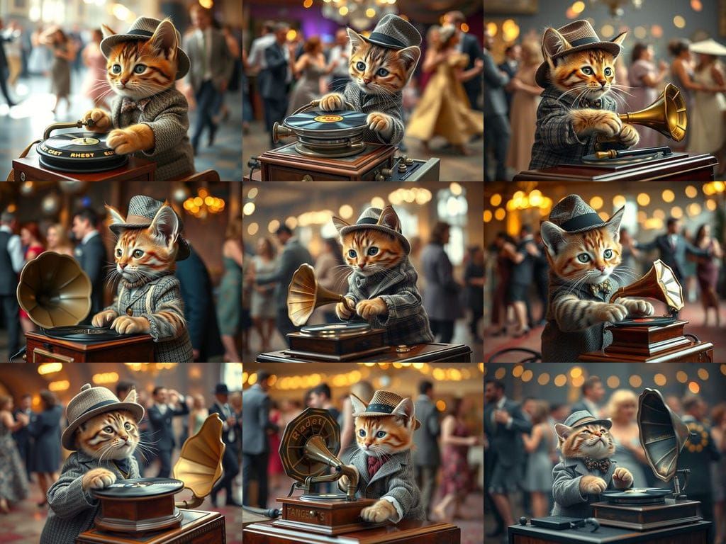 Anthropomorphic Kitten DJ in 1930s Style