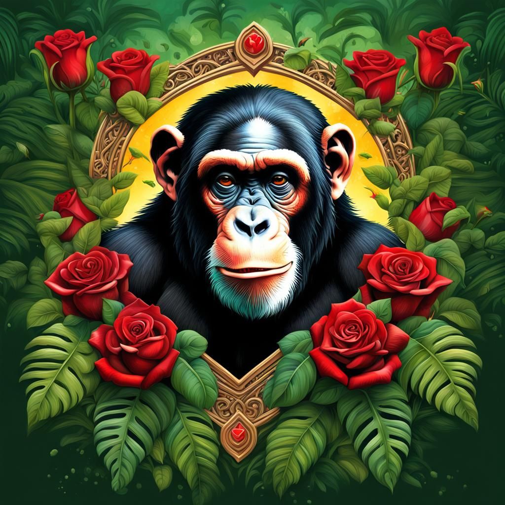Chimpanzee in Sacred Heart Style with Jungle