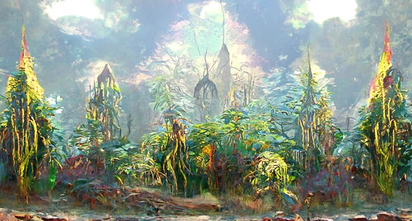 Lush Jungle Forest in Vaporwave Collage Style