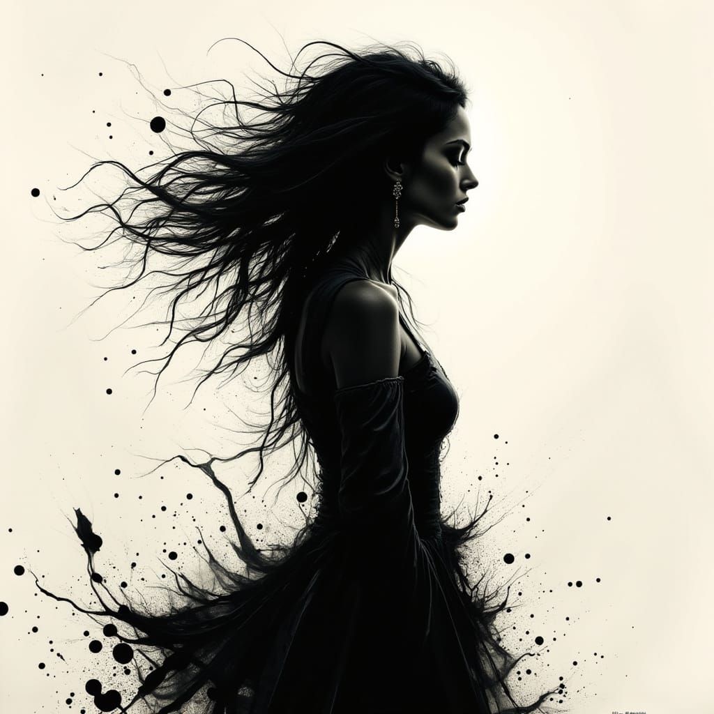 Sensual Silhouette Portrait in Japanese Ink Style