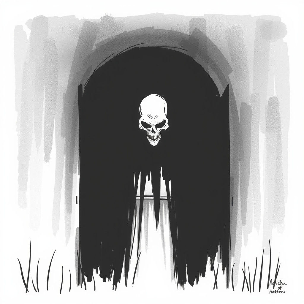 Eerie Figure Emerging from Shadows in Black and White