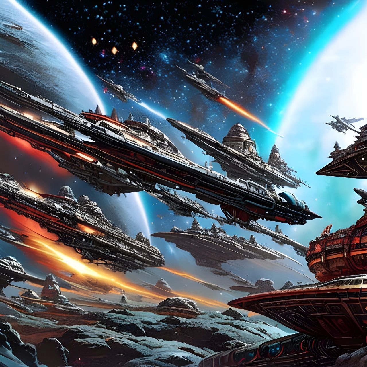 Epic Sci-Fi Galaxy Explorers in Maximalist Style