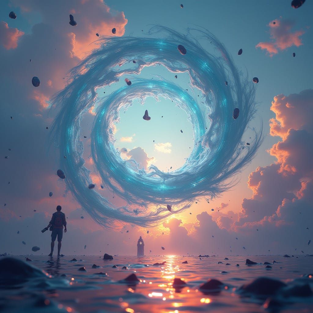 Weightless Dreamscape in Ethereal Vortex