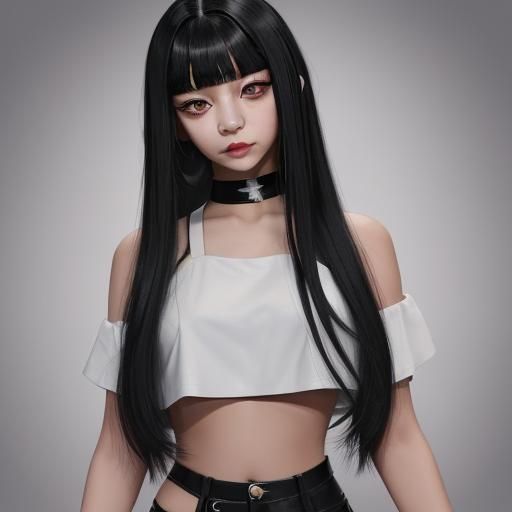 Person with Crop Top and Long Black Hair