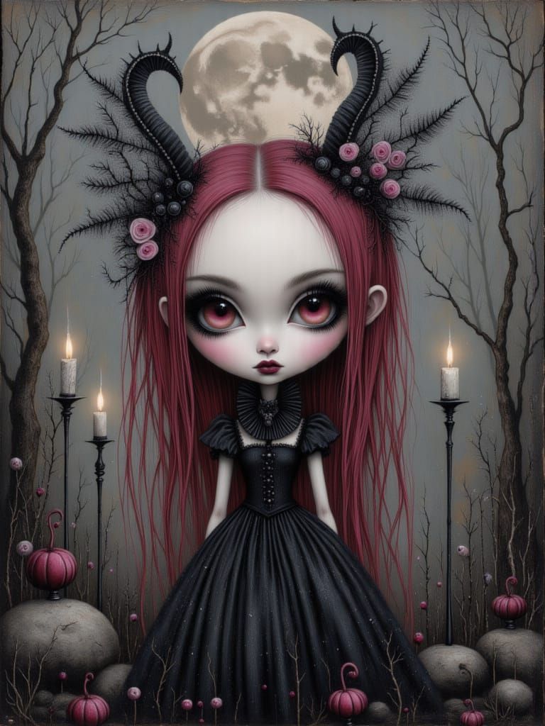 Ethereal Gothic Woman in Darkwave Abstract Style