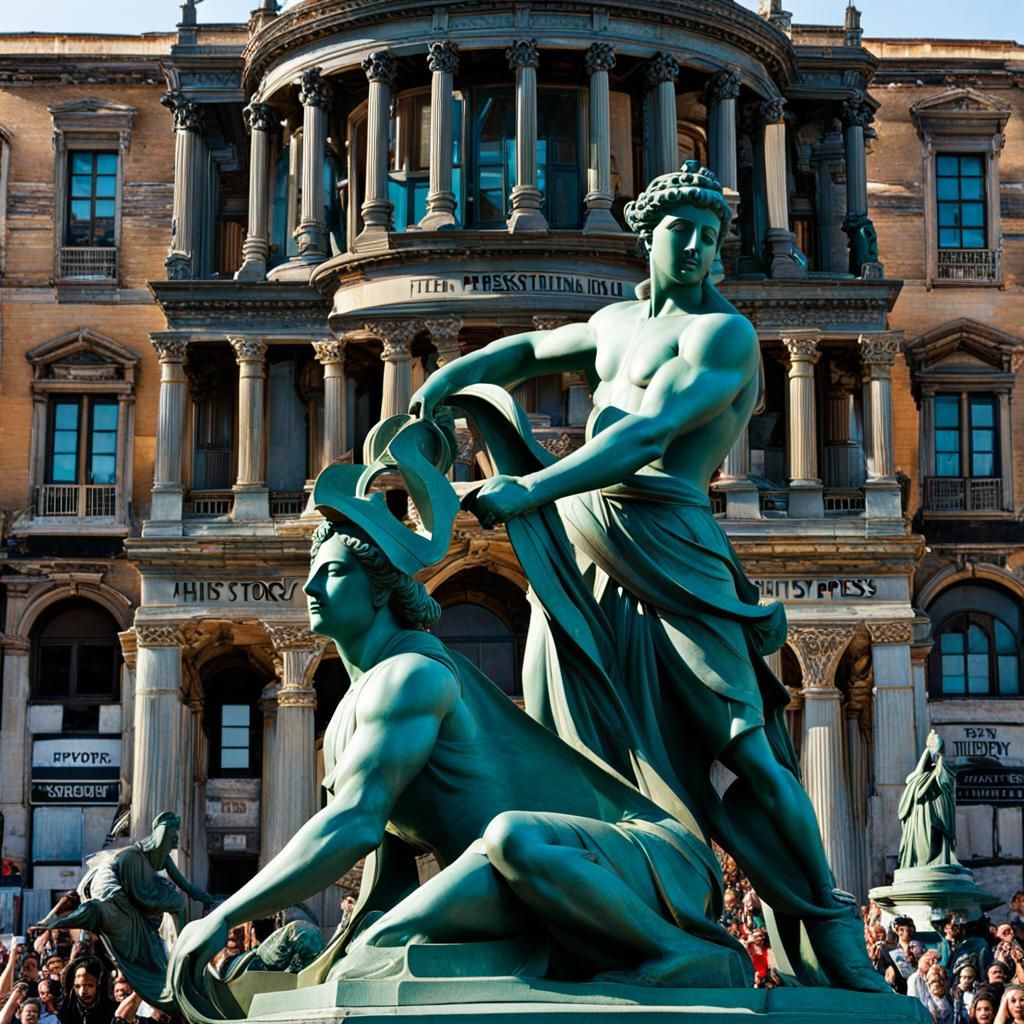 Dystopian Cityscape: Cinematic Still of Altered History